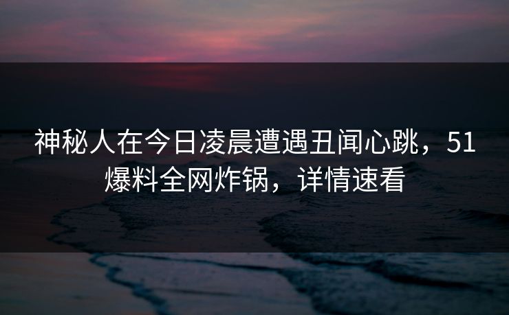 神秘人在今日凌晨遭遇丑闻心跳，51爆料全网炸锅，详情速看